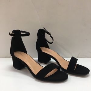 Black ankle strap open toe heels